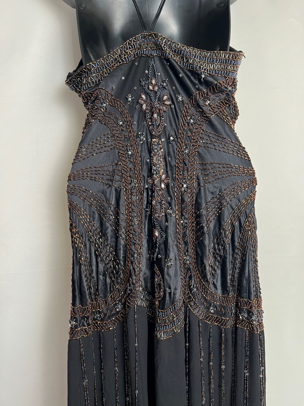 Sue Wong Black Beaded Evening dress with Bronze Accents - Picture 12 of 16